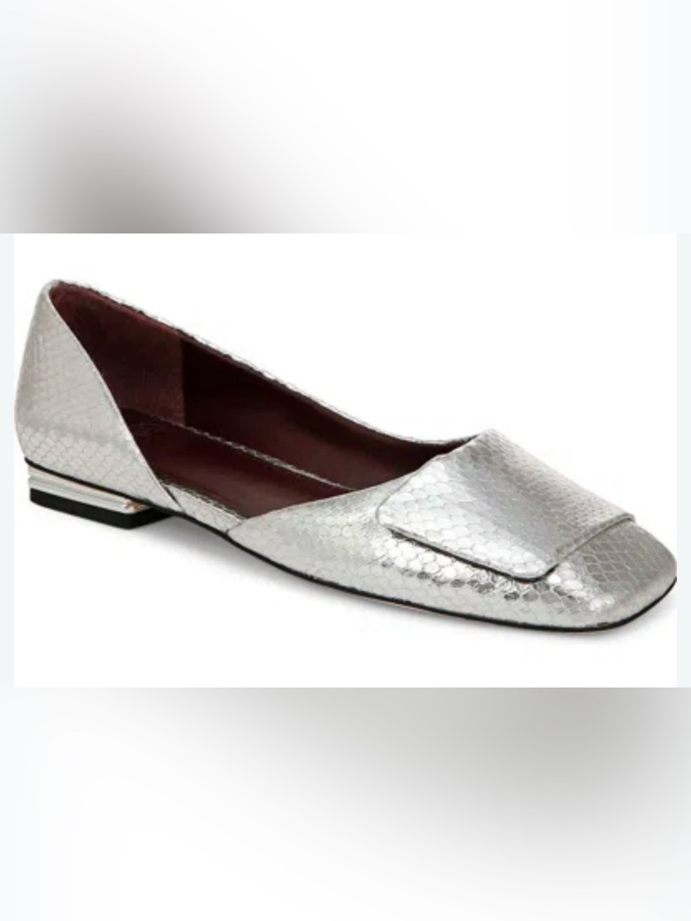 Franco Sarto Tracy half D’orsay Silver Snake-Embossed Square-Toe Flats 9.5